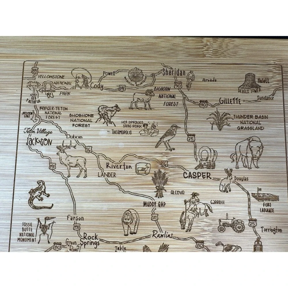 Totally Bamboo Destination Wyoming State Bamboo Cutting Board Map Pattern